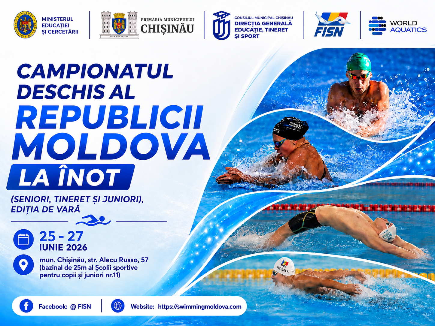 Campionatului deschis al Republicii Moldova la înot (seniori, tineret și juniori), ediția de vară 25 — 27 iunie 2026